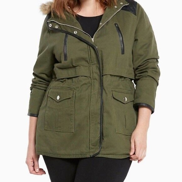 torrid Jackets & Blazers - Torrid Sherpa Lined Hooded Parka Coat Faux Fur Trim Green Plus Size 4 4X H14296